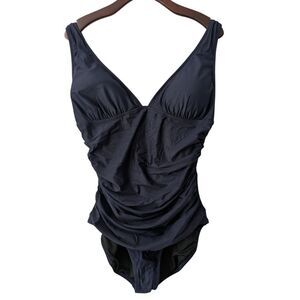 J. Crew‎ Ruched V-Neck One-Piece Swimsuit Size 14 Navy NWT $118 BC116